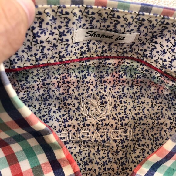 Bugatchi Mens Dress Shirt Medium Shaped Fit Long Sleeve Checkered Button Up Clas - Picture 9 of 14